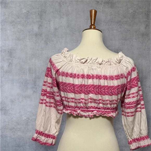 Alba Monti Made in Italy Embroidered Off The Shoulder Crop Blouse Small Pink - Picture 2 of 4